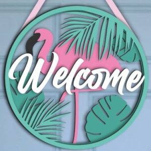 "Welcome" Round Sign Project with a Flamingo