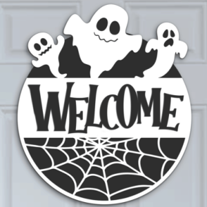 "Welcome" Round  Halloween Sign Project with Ghosts